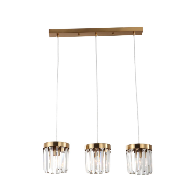 3-luč E14 Brušena medenina K9 Crystal Bar Light Light